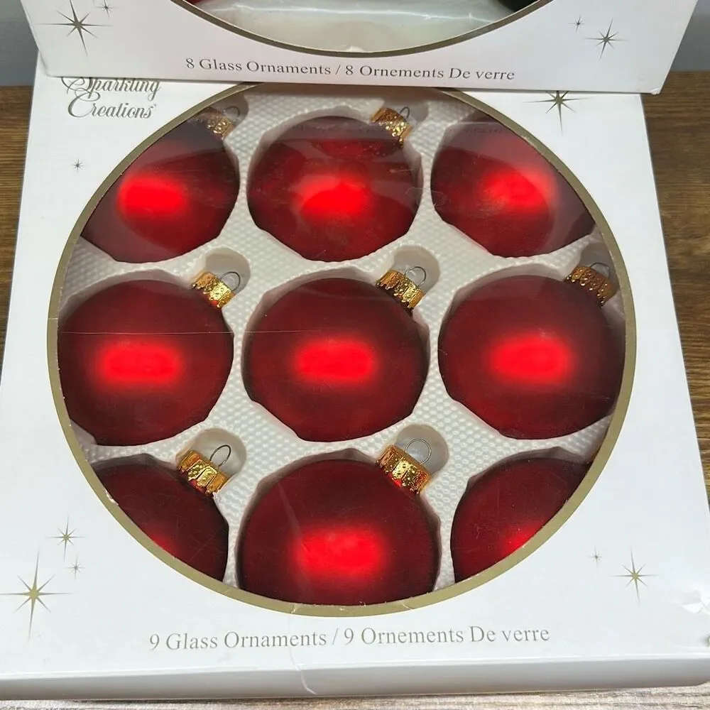 Sparkling Creations‎ Glass Ornaments Gold Red Green Christmas set of 2